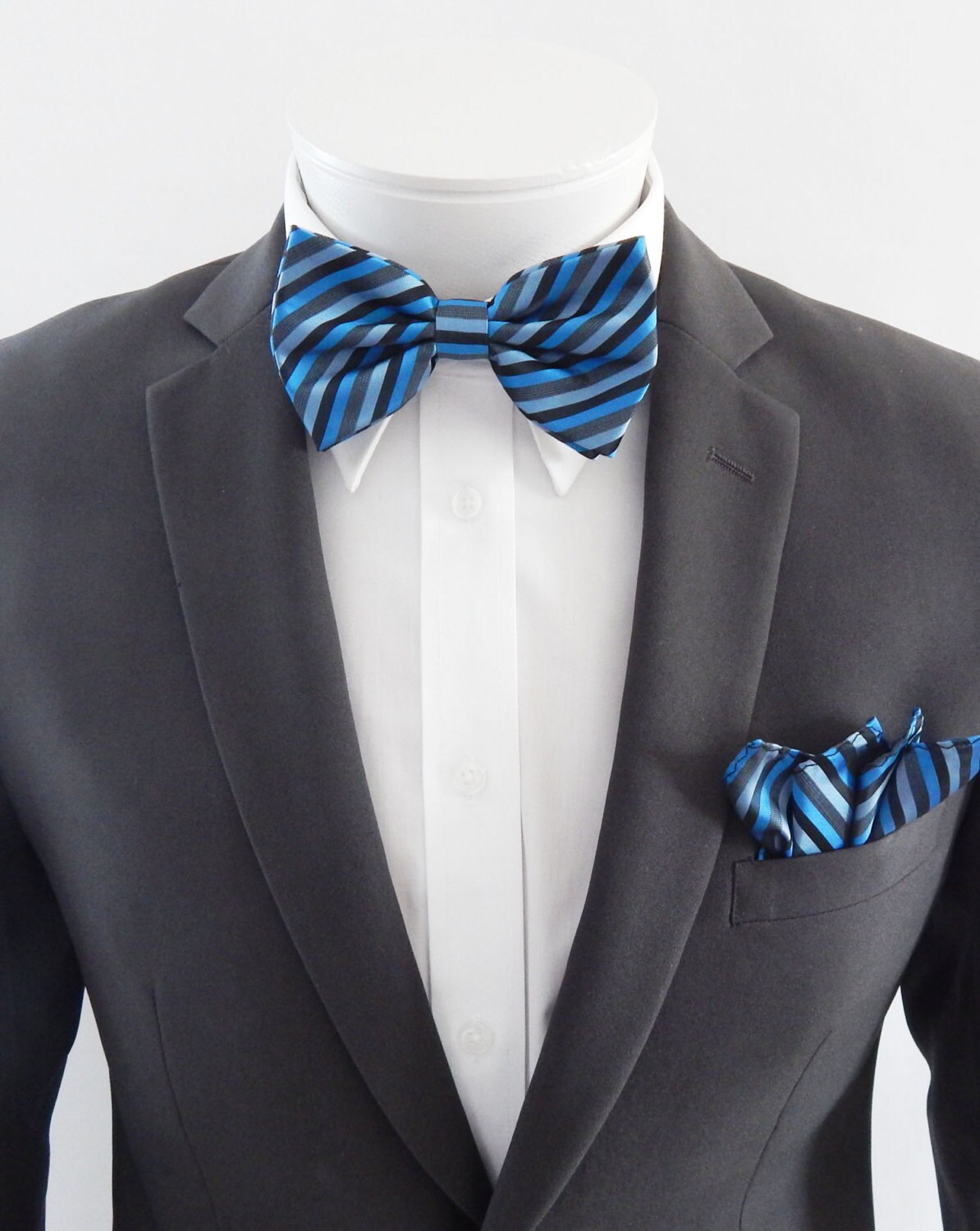 Mens Bowtie Shades of Blue With Gray and Black Stripes with - Etsy