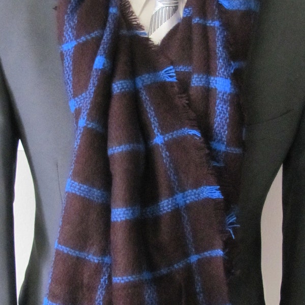 Mens or Womens Scarf Soft And Warm, Oversized  Redwood Brown And Blue With Fringe Mens or Womens  Fashion Scarf
