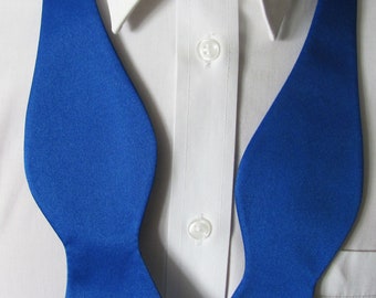 Mens Premium Banded Bowtie Royal Blue Blue Solid Color Self Tie Bow Tie Adjustable Neck  tie