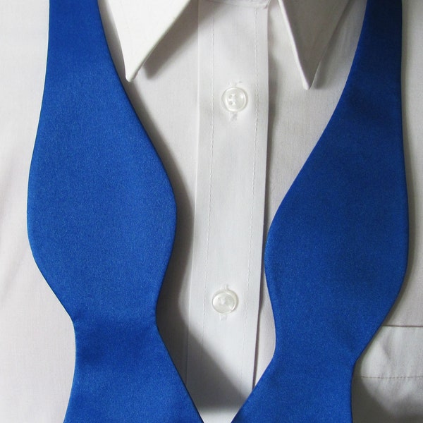 Mens Premium Banded Bowtie Royal Blue Blue Solid Color Self Tie Bow Tie Adjustable Neck  tie