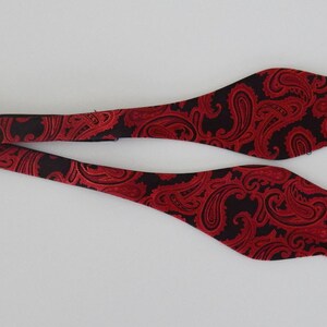 Mens Bow Tie Red Paisley On Black Adjustable Neck Self Tie Bow Tie image 3