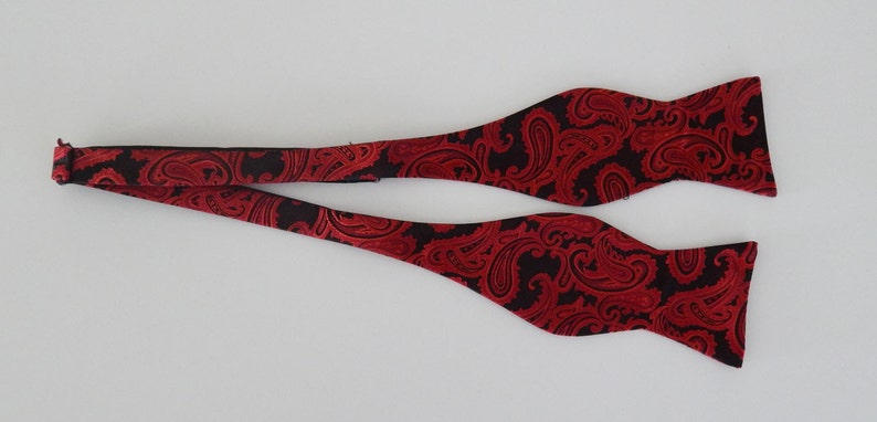 Mens Bow Tie Red Paisley On Black Adjustable Neck Self Tie Bow Tie image 3