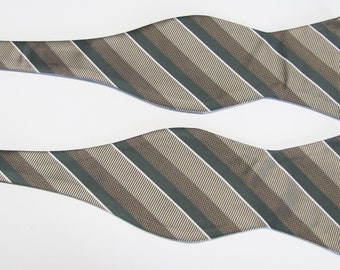 Green Tan And Brown Bold Strip Design Self Tie Freestyle Bow Tie