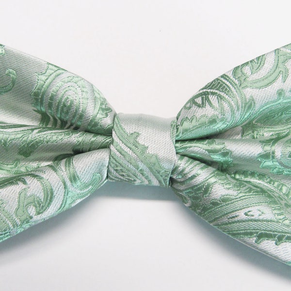 Shale Mint Dusty Mint Paisley (With Free Pocket Square) Pre Tied Mens Bow Tie