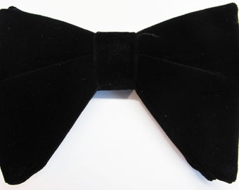 Black Velvet Tom Ford Inspired With Free Pocket Square  Tear drop Butterfly Large Pretied Bow Tie