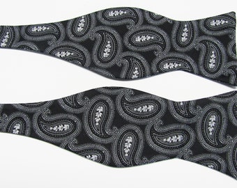 Black And Silver Paisley Design Self Tie Freestyle Bow Tie