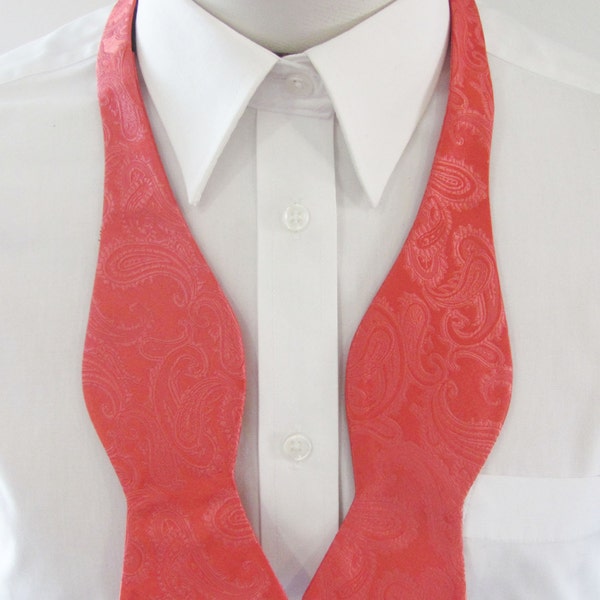 Mens Bowtie (With Free Pocket Square)  Coral Paisley Self Tie Freestyle Bow Tie