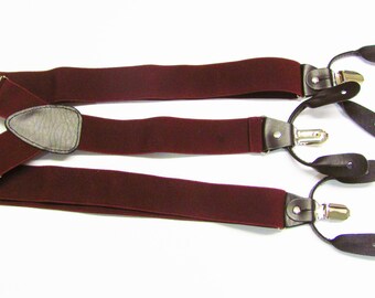 Combination  Suspender / Braces   Set Wear Pant Buttons Or Clips All Provided Burgundy Merlot In Color