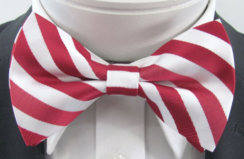 Red And White Stripe Design PreTied Bow Tie image 3