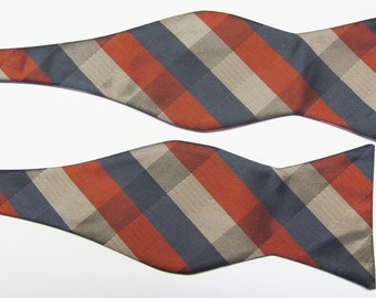 Rust Brick Gray And Tan Square  Design Self Tie  Freestyle Bow Tie