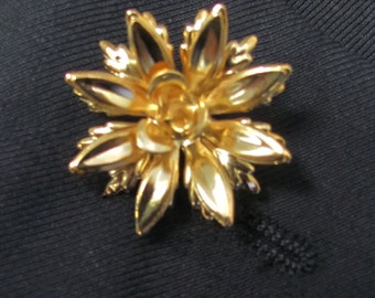 Gold Plated Metal FLower  Boutonniere With 2 Inch Gold Stick Lapel Pin