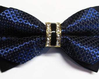 Navy With Royal Blue Sparkles  With jeweled center Knot  Diamond Pre Tied Bow Tie