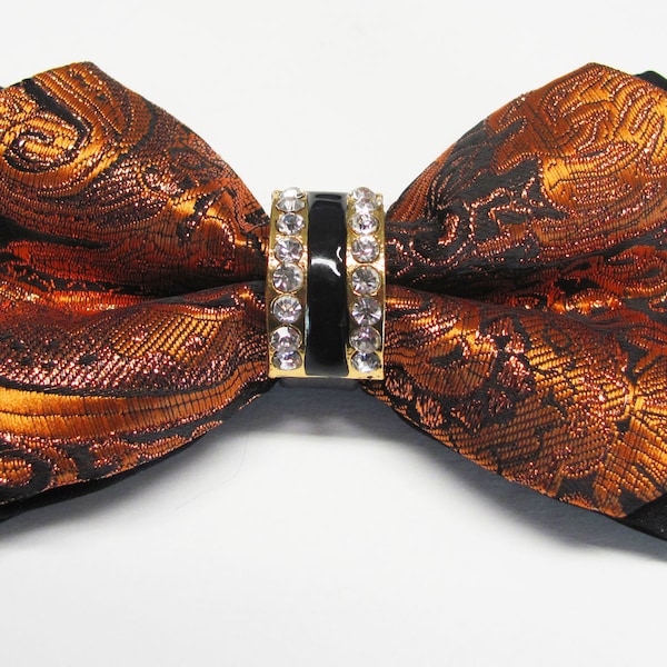 Copper/Burnt Orange With jeweled center Knot  Diamond Pre Tied Bow Tie