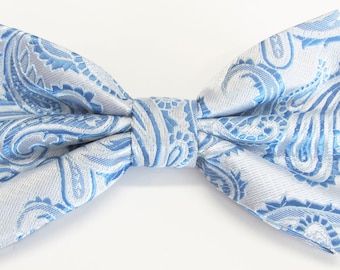 Light To Medium Blue Tone Paisley (With Free Pocket Square) Pre Tied Mens Bow Tie