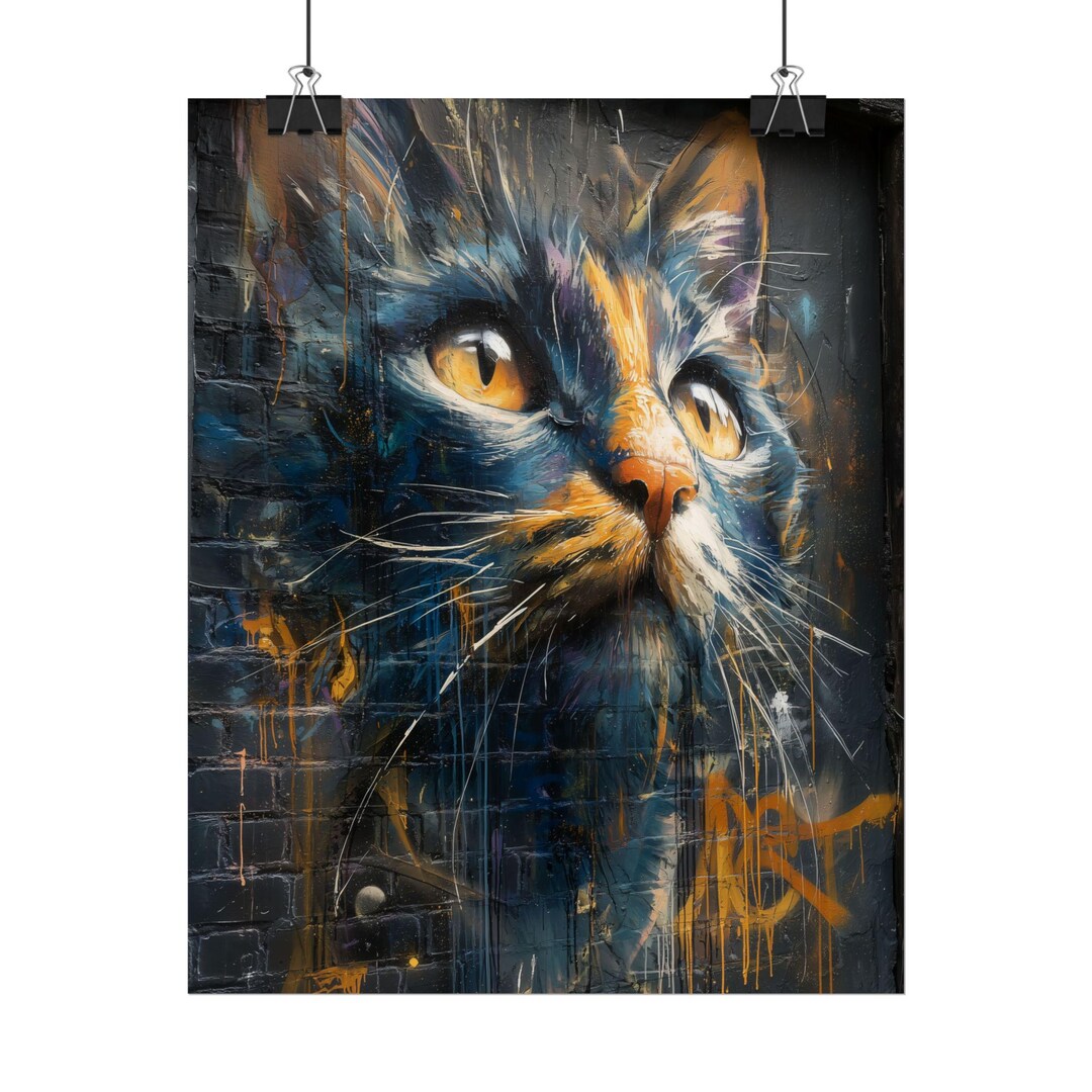 Graffiti Cat Mural Rolled Poster | Urban Street Art, Cat Portrait - Etsy