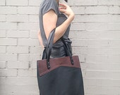 Women leather tote bag, handmade, shopper bag, grey brown
