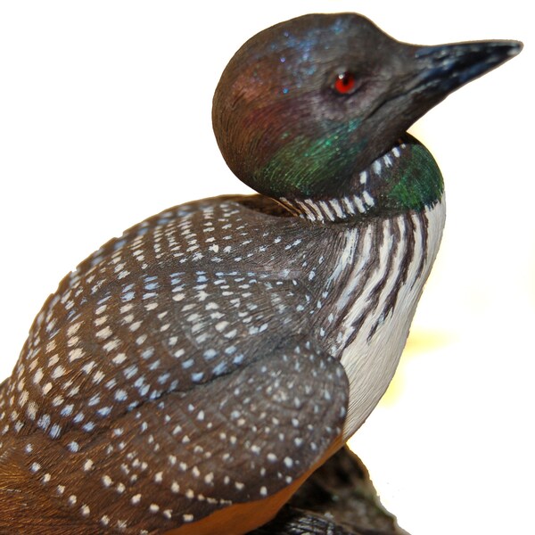 Loon wood carving nature wood art wood sculpture nesting common loon hand carved wedding gift anniversary gift nature art decor birder gift