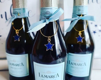 Twinkle Twinkle Little Star Baby Shower Favor Wine Glass Charms, Gender Neutral, Navy and Gold Mini Champagne Thank You  Gift Tags