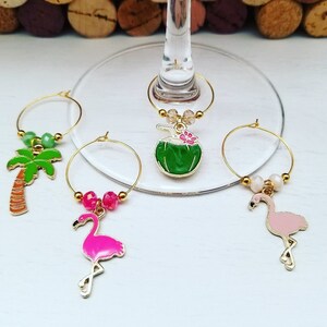 Wine Glass Charms - Flamingo Bachelorette Party Favors - Tropical Party Decor - Flamingo Birthday Decor - Summer Bar Cart Accessories