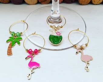 Wine Glass Charms - Flamingo Bachelorette Party Favors - Tropical Party Decor - Flamingo Birthday Decor - Summer Bar Cart Accessories