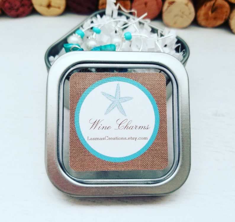 Beach BEACH WINE CHARMS Wine Gift Beach Bridal Shower Favors Aqua Beach Favors Wine Gift Wine Glass Charms Beach Theme Wedding Gift