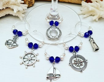 Nautical Bridal Shower Favors - WINE GLASS CHARMS - Set of 6 | Nautical Thank You Gifts for Guests | Let's Get Nauti Bachelorette Favors