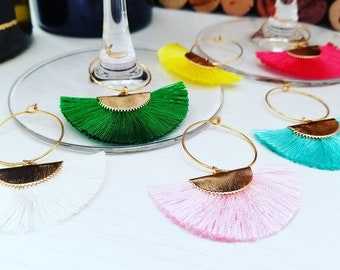 TASSEL WINE CHARMS - Boho Style Party Decorations | Colorful Wine Glass Charms | Gold Theme Bridal Shower Decor | Ready to Ship