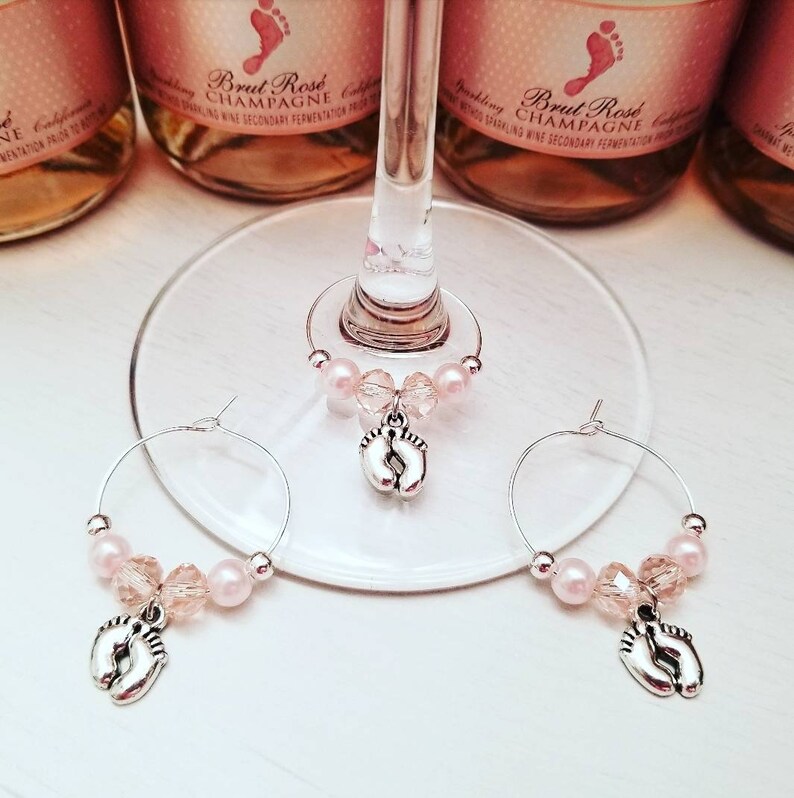 Blush Pink Baby Shower Champagne Tags WINE GLASS CHARMS Etsy