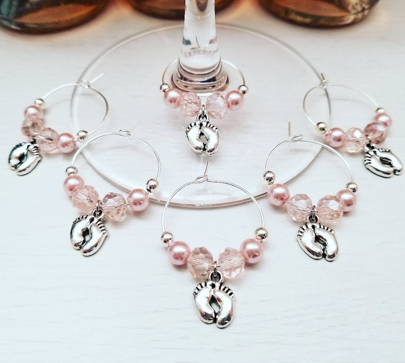 Blush Pink Baby Shower Champagne Tags WINE GLASS CHARMS Etsy