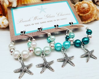 Starfish Wine Glass Charms - Set of 4 - Beach Theme Gifts - Beach Wine Charms | Bridal Shower Starfish Gifts | Starfish Wedding Gift