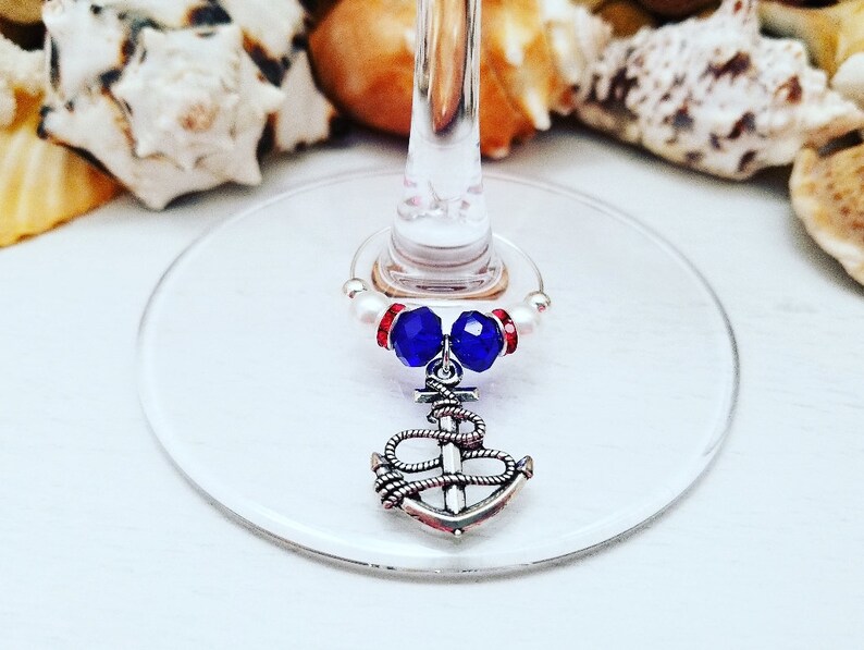 Beach Theme Gift Nautical WINE GLASS CHARMS Set of 5 Etsy
