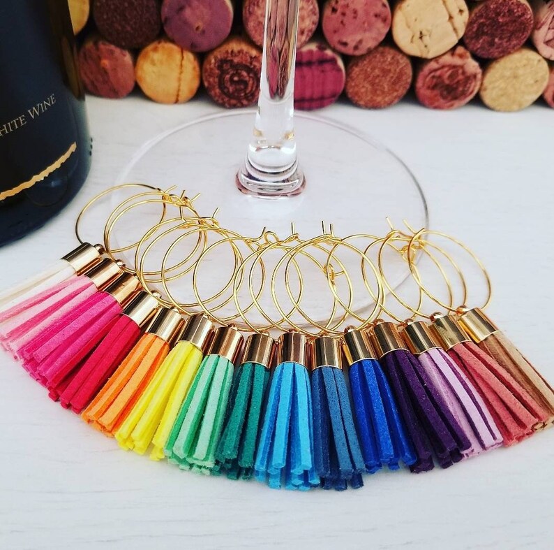Tassel Wine Glass Charms Gold Wine Bar Accessory for Etsy