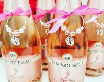 Pink Baby Shower Favors Girl - Baby Feet WINE GLASS CHARMS - Champagne Tags - Baby Feet Decor - Blush Pink Baby Shower Thank You Gifts