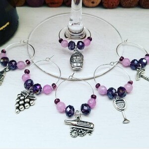 WINE GLASS CHARMS Set of 6 Wine Gift for Women Wine Tasting Bridal Shower Wine Favors Custom Wine Charms Purple Party Favors image 9