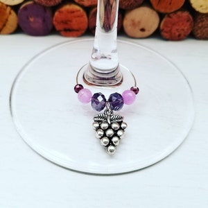 WINE GLASS CHARMS Set of 6 Wine Gift for Women Wine Tasting Bridal Shower Wine Favors Custom Wine Charms Purple Party Favors image 4