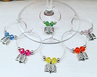 Gift for Book Lover - Book WINE GLASS CHARMS - Book Club Party Favors - Book Lover Gift - Unique Wine Charms - Book Nook - Bookmark