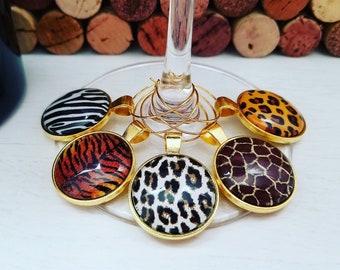 Animal Print Birthday Party Decorations - WINE GLASS CHARMS -  Leopard Print Party - Animal Print Gifts - Leopard Print Gift- Ready to Ship