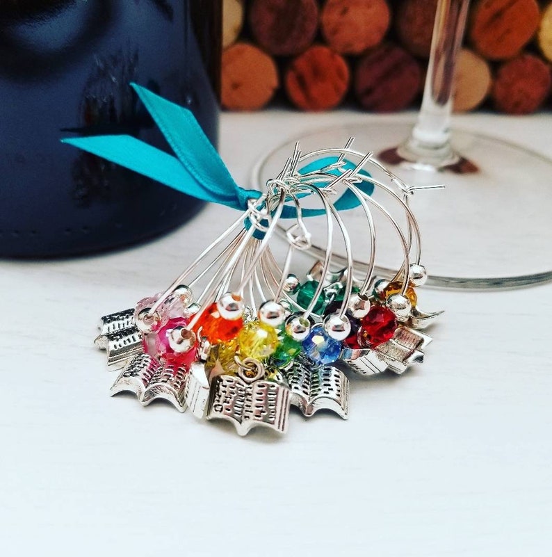 Gift for Book Lover Book WINE GLASS CHARMS Book Club Party Etsy