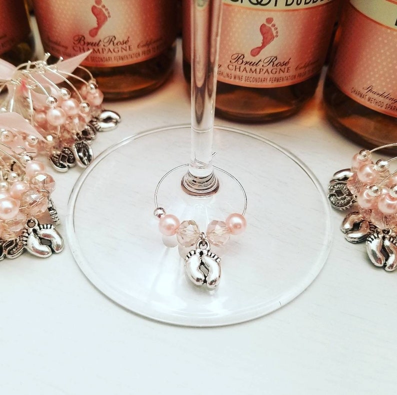 Blush Pink Baby Shower Champagne Tags WINE GLASS CHARMS Etsy