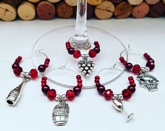 Burgundy Bridal Shower Favors - 5 Wine Charms | Wine Gift for Bridesmaids | Wedding Wine Favors for Guests, Vineyard Theme Gifts, Wine Lover