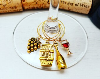 Wine Gift for Hostess - WINE GLASS CHARMS - Vineyard Theme Birthday Gift - Wine Theme Gifts - Wine Gift Basket Items - Wine Bar Accessor