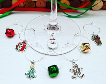 CHRISTMAS WINE CHARMS - Set of 8 | Funny Christmas Coworker Gifts | Christmas Party Favors for Guests | Gift Box