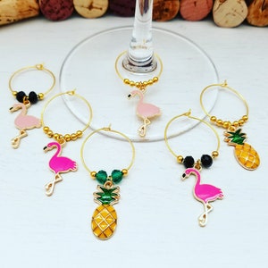 Flamingo and Pineapples Party Decorations - Pineapples Flamingo Wine Glass Charms, Flamingo Birthday Party Favors, Flamingo Party Decor