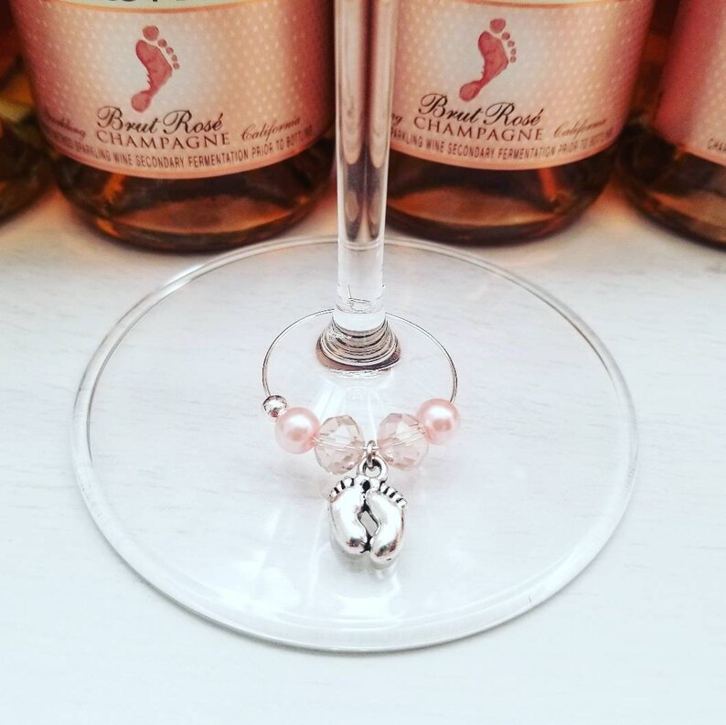 Blush Pink Baby Shower Champagne Tags WINE GLASS CHARMS Etsy