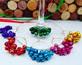 Christmas WINE GLASS CHARMS - Set of 6 | Funny Christmas Gift - Jingle Bells Decorations - Christma Wine Glasses - Ready to Ship