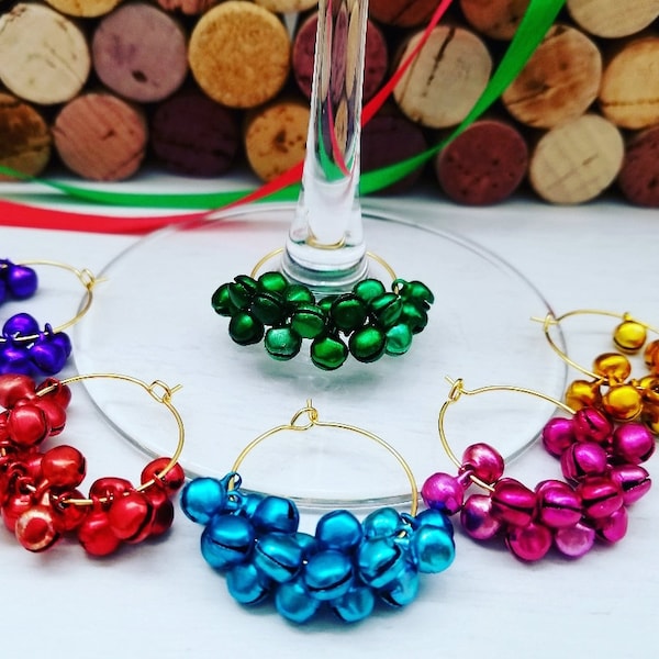 Christmas WINE GLASS CHARMS - Set of 6 | Funny Christmas Gift - Jingle Bells Decorations - Christma Wine Glasses - Ready to Ship