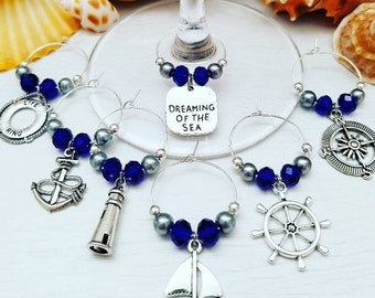 Nautical Wedding Favors | BEACH WINE CHARMS - Set of 7 | Nautical Wedding Thank You Gifts for Guests | Lets Get Nauti Bachelorette Favors