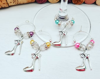 Wine Charm Favors - Shoe Wine Glass Charms - Set of 4 - Wine Gifts for Women - Shoe Birthday Party Favors