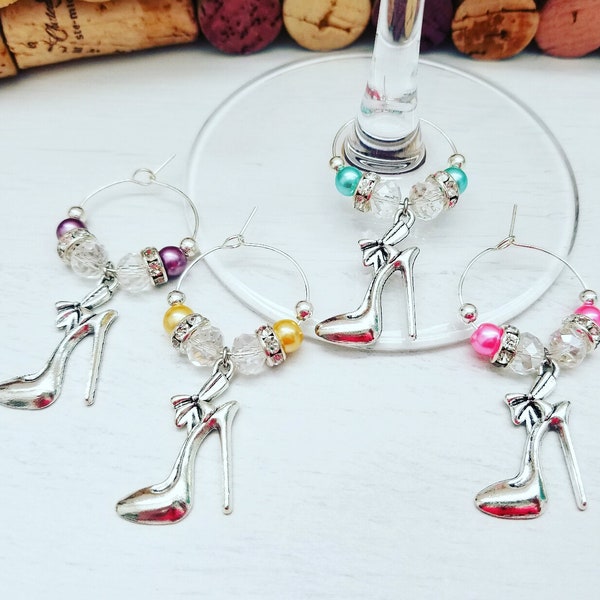 Wine Charm Favors - Shoe Wine Glass Charms - Set of 4 - Wine Gifts for Women - Shoe Birthday Party Favors