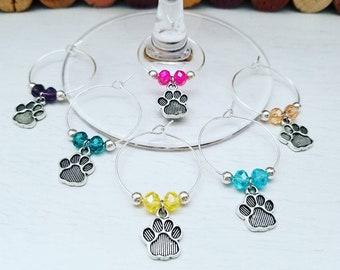 Wine Gift for Dog Mom - Dog Paw Print WINE GLASS CHARMS for Fur Mama | Dog Mother Wine Lover |  Cat Lovers Gift | Veterinarian Gift